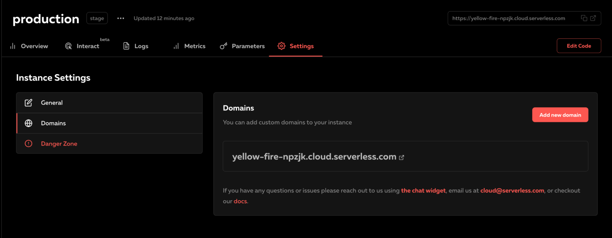 Click on the "Add new domain" button to add a domain