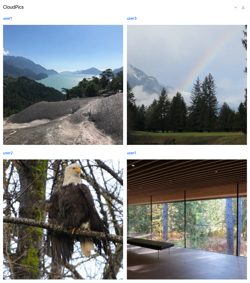 Screenshot of the CloudPics app