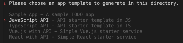Select the JavaScript API starter template