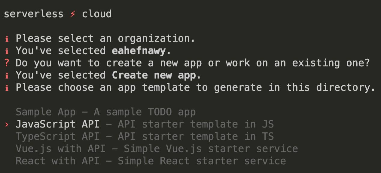 Choose the JavaScript API template
