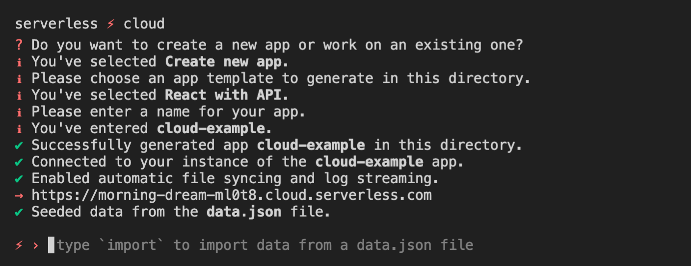 Create a new app with the "React with API" template