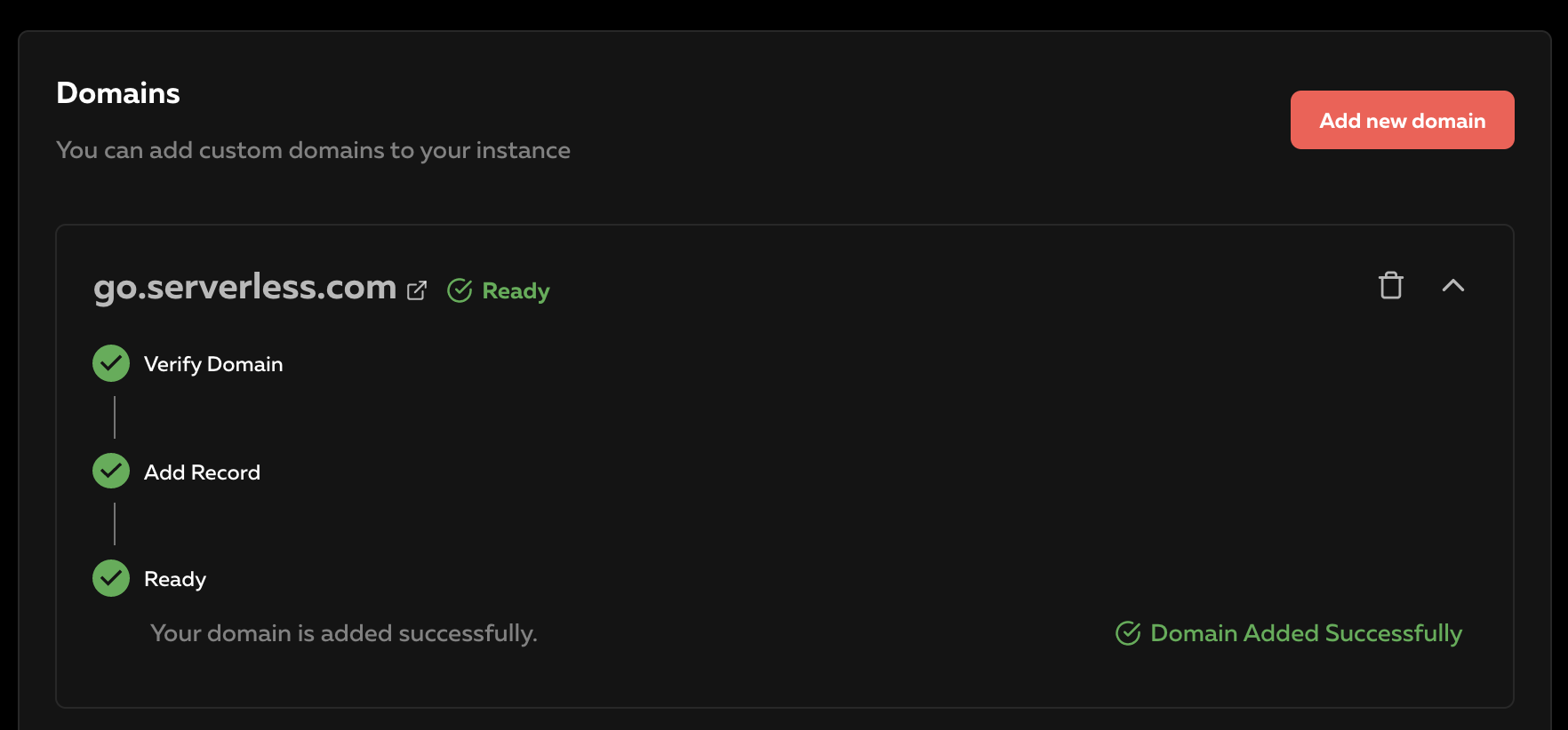 Your domain setup is now complete